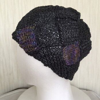 紙の糸で編んだ帽子♥︎黒…時々渋い紫陽花の画像