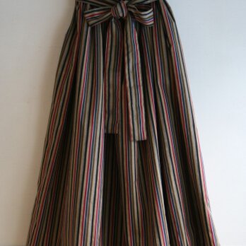 綿　縞模様　リボンベルトのゴムスカート　ＭＬサイズの画像