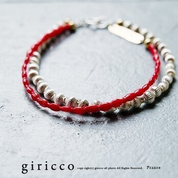 フランス製のキレイな赤とシルバーのスフレガラスのブレスレット