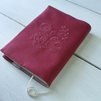 花刺繍の文庫本ブックカバー　ローズピンクの画像