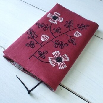 花刺繍の新書本ブックカバー　ローズピンクの画像