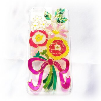 ステンドグラス風iPhoneスマホカバー/花束リボンの画像