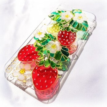 ステンドグラス風iPhoneスマホカバー/イチゴの画像