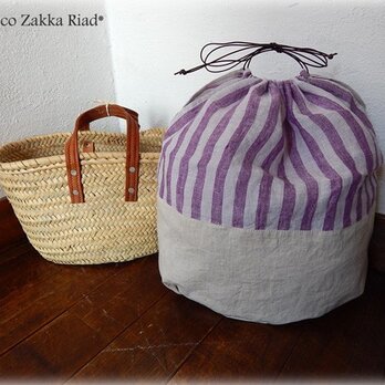 バスケット用インナー巾着　ネパールリネンストライプ