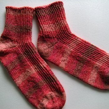 春夏用手編み靴下【ﾒｷｼｺ･ｺｯﾄﾝ･ｽﾄﾚｯﾁ  さくらんぼ】の画像