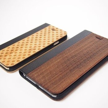 木製 iPhone6/6s・iPhone6Plus/6sPlus ケース 手帳型/日本文様