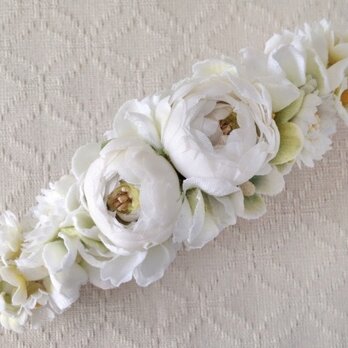 染め花のスリムバレッタ(ホワイト&グリーン)の画像