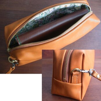 3way長財布ﾎﾟｼｪｯﾄ、馬革×リバティ...キャメル