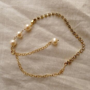 ヴィンテージクリスタルとパールのアンクレット