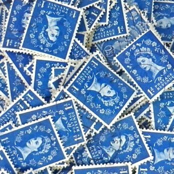 Vintageエリザベス女王切手20枚・青 DA-CO017の画像