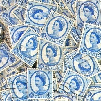 Vintageエリザベス女王切手20枚・薄青 DA-CO019の画像