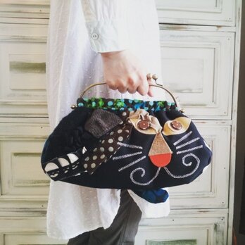 ねこのがま口バッグ(黒)