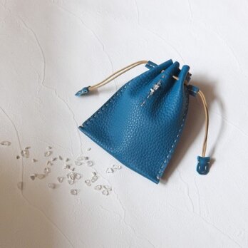 ドローストリングポーチ　ブルー