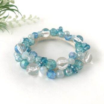 ペール ブルー クロッシェ シュシュ クリア かぎ針編み ビジュー ビーズ ヘアゴム まとめ髪