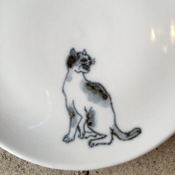 染付5寸猫皿 38の画像
