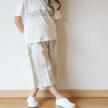 Linen stripe gaucho pants 100