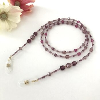 チェコガラス ビーズ メガネチェーン グラスコード メガネストラップ　赤紫 めがね