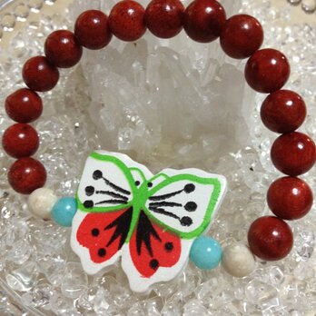 メヒコな蝶のブレスレット【赤サンゴ】の画像