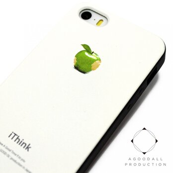 iphone5/iphone5s用/iphoneSE　軽量レザーケース（オフホワイト×ブラック）グリーンアップルの画像