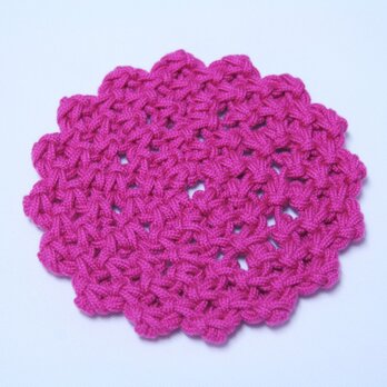 マクラメ編みのお花コースター～バラ色の画像