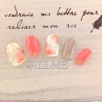 金箔&コーラルピンクお花nail♡JILLME♡の画像