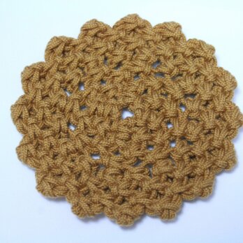 マクラメ編みのお花コースター～黄土色の画像