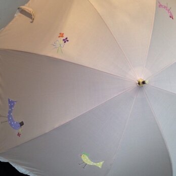 手描き日傘(晴雨兼用)  ドットの鳥の画像