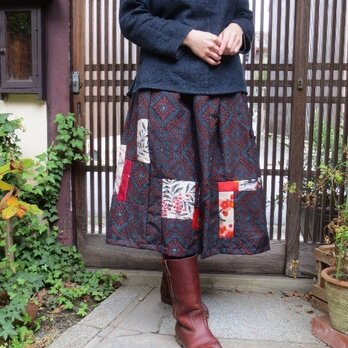 大島紬と銘仙ｄｅリメイクスカート☆年末お正月のお出かけ着に♪の画像