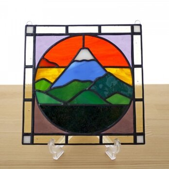 [ご予約分] ステンドグラス ミニパネル 夜明けの富士 15cmの画像