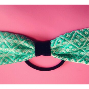 こぎん刺し　ヘアゴム①　あずみ野木綿