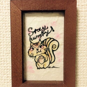 ミニ切り絵：もぐもぐリスくん【展示品】の画像