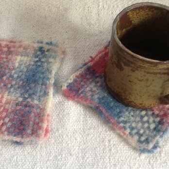 手織り  織りフェルトのコースター