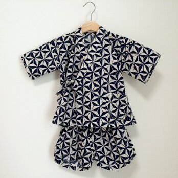 綿リップル麻の葉柄甚平ネイビー サイズ80