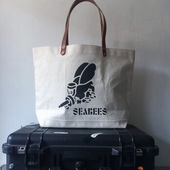 USN SEABEESステンシル入り生成りトートバッグ0231