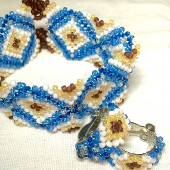 模様編みブレスレットセット（ブルー）