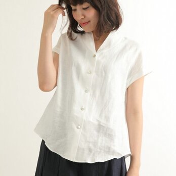 フレンチリネン・キモノ衿ブラウス * オフ白 *