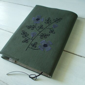 花刺繍の菊判ブックカバー　グリーンの画像