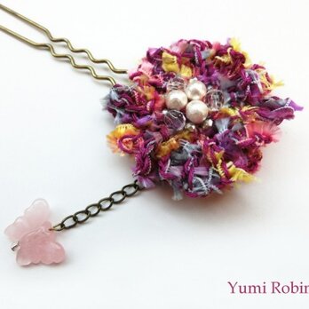 SALE!! 和モダンな変わり糸のかんざし＊桃