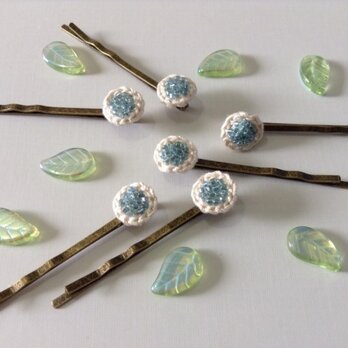 クロッシェヘアピン ブルービーズ 金古美