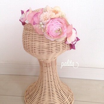 pastel pink ストレッチリボン花冠/カチュームの画像