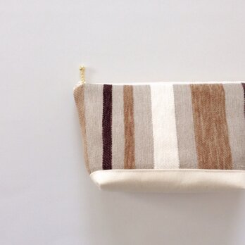 【SALE】インテリア生地のポーチ（ベージュ・ストライプ）