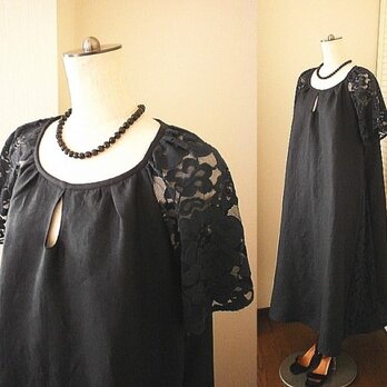 *SOLD リネン レース透け感の美しい ドレス op ラグランの画像