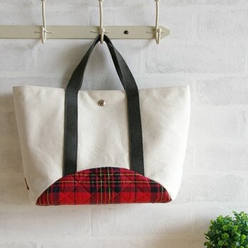 丸底ころりんトートバッグ（タータンチェック　赤）