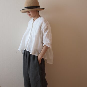 LINEN 五分袖 開襟シャツ *ホワイト* size FREE