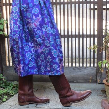青紫の銘仙でリメイク☆小花や百合が可愛いふんわりスカート♪の画像