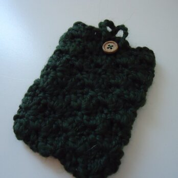 松編みの携帯ケース（緑）の画像