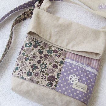 4ポケットショルダーバッグ　YUWA花柄　紫緑の画像