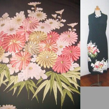 留袖リメイク★菊の刺繍が素敵な留袖ワンピースボレロ付の画像