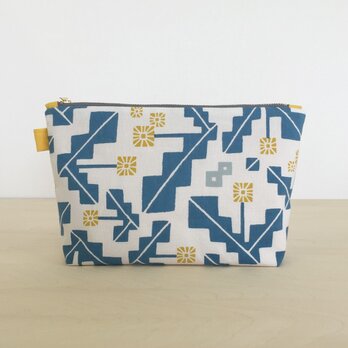 手刷り生地のポーチ（大）「タンポポ」