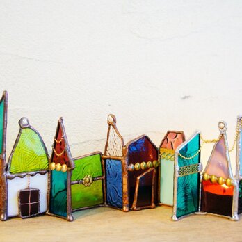 真鍮＋カラフルガラスのマチナミモチーフのオーナメント　B